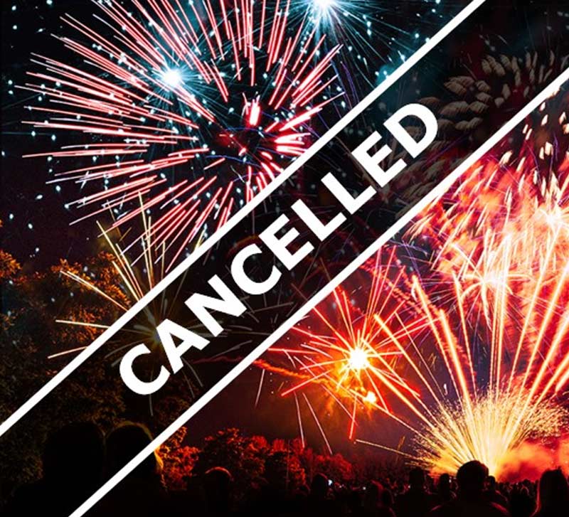Poster saying Fireworks cancelled