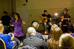 Ray, son and dancers