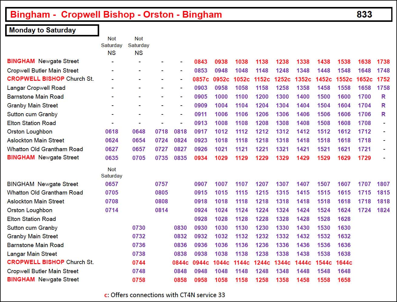 833 Timetable