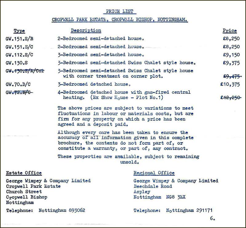Wimpey price list 1974