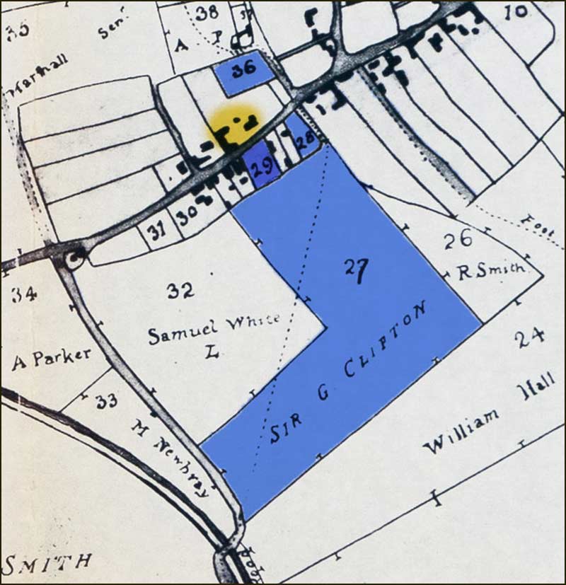 A small region of the 1804 map of Cropwell Bishop showing the landowners around The Yews farm