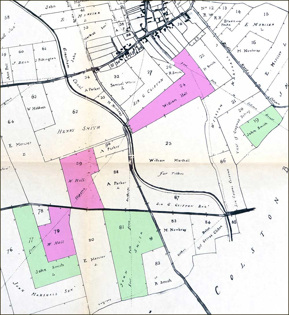 1804 map showing land owned by William Hall and John Smith