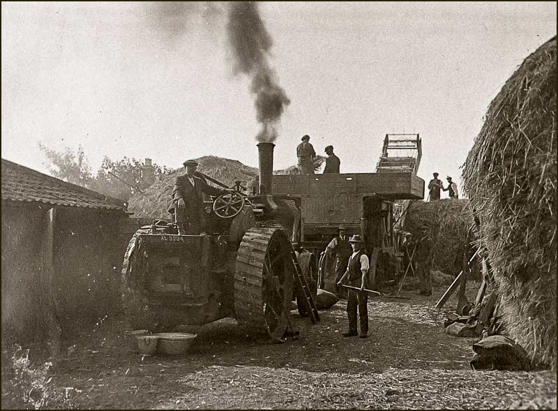 Threshing machine in Knights stackyard
