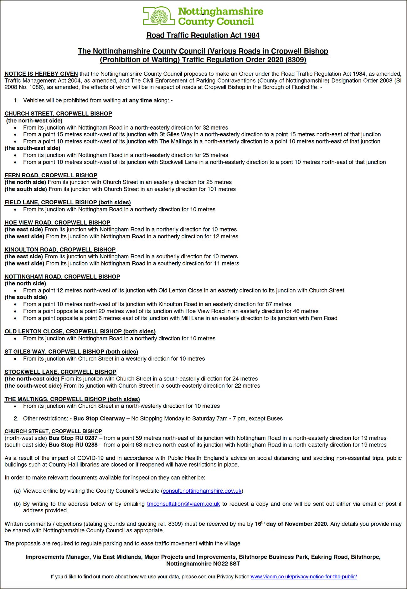 Notice of restrictions