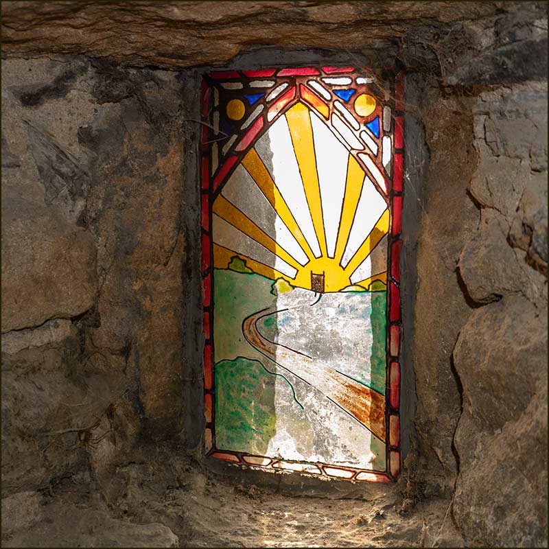 stained glass in the tower