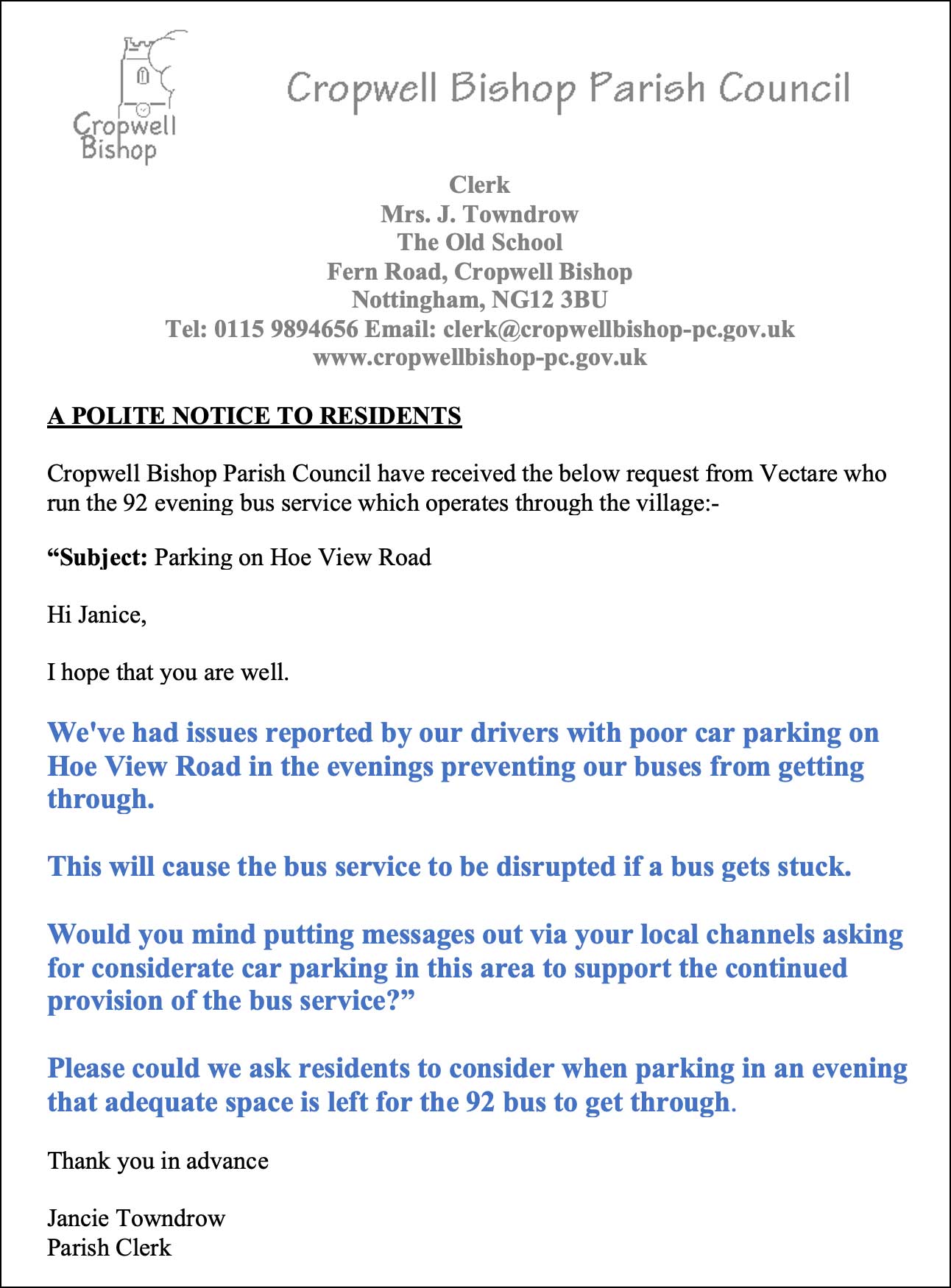 Parking on Hoe View Road